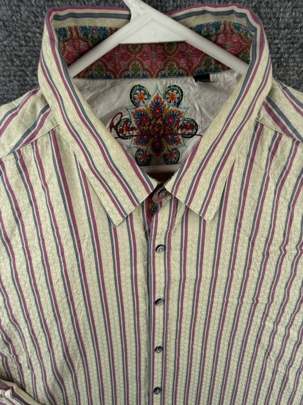 Robert Graham Button Up Shirt Men Designer Colorful 2XL Pink Striped Point Adult